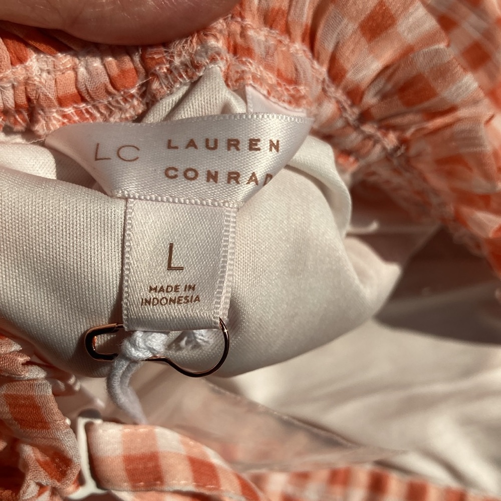 LC Lauren Conrad check print ruffle detail boho top L - Picture 15 of 17